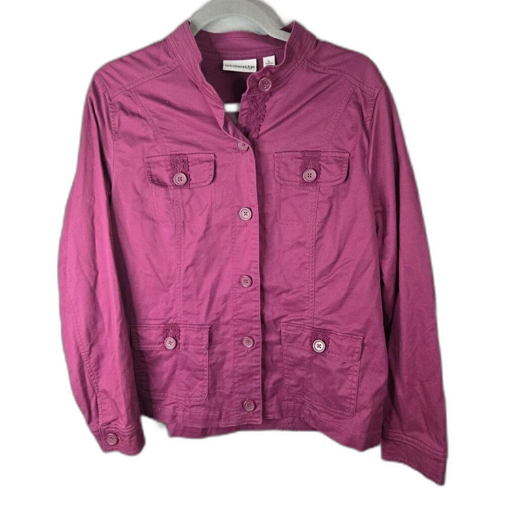 breckenridge Women's Burgundy Lace Detail Button Up Jacket Size Medium